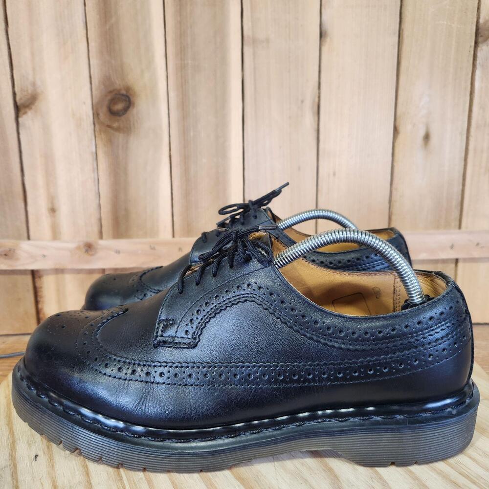 Vintage Dr. Martens 3989 Shoes Mens 10 Black Leather Wingtip Brogue Made England